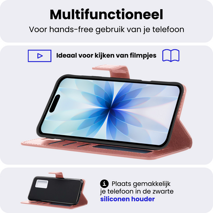 iPhone 17 Hoesje Bookcase Cover met Kaarthouder - Rosé goud