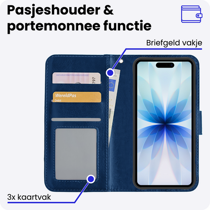 iPhone 17 Hoesje Bookcase Cover met Kaarthouder - Donkerblauw