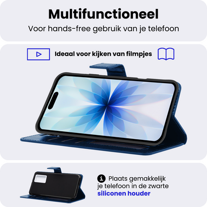iPhone 17 Hoesje Bookcase Cover met Kaarthouder - Donkerblauw