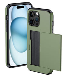 iPhone 15 Pro Hoesje Kaarthouder Hard Case Shockproof - Donkergroen