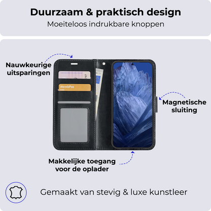 Google Pixel 8a Hoesje Book Case Kunstleer - Zwart