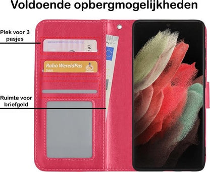 Samsung S21 Ultra Hoesje Bookcase Cover met Kaarthouder - Donkerroze