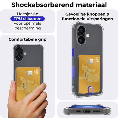 iPhone 16 Hoesje Kaarthouder Backcover Shockproof - Transparant