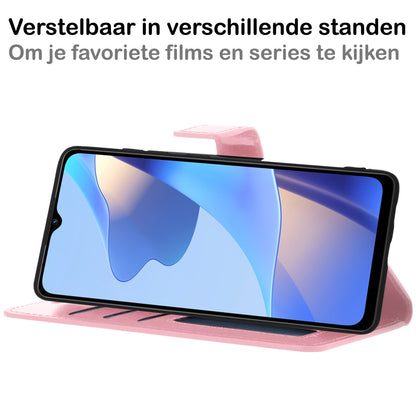 OPPO A16s Hoesje Bookcase Cover met Kaarthouder - Lichtroze