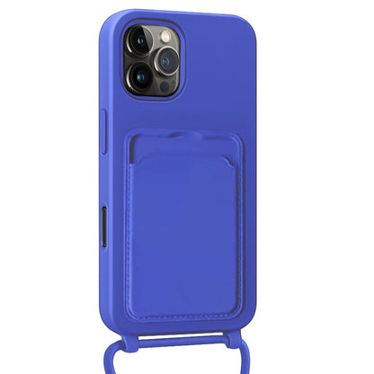 iPhone 16 Pro Max Hoesje Met Telefoonkoord en Pasjeshouder Siliconen - Felblauw