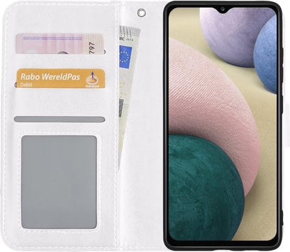 Samsung A12 Hoesje Bookcase Cover met Kaarthouder - Wit