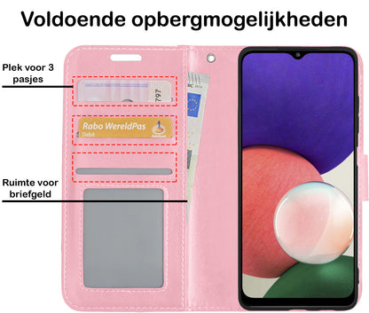 Samsung M22 Hoesje Bookcase Cover met Kaarthouder - Lichtroze