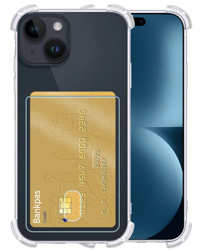 iPhone 15 Plus Hoesje Kaarthouder Backcover Shockproof - Transparant