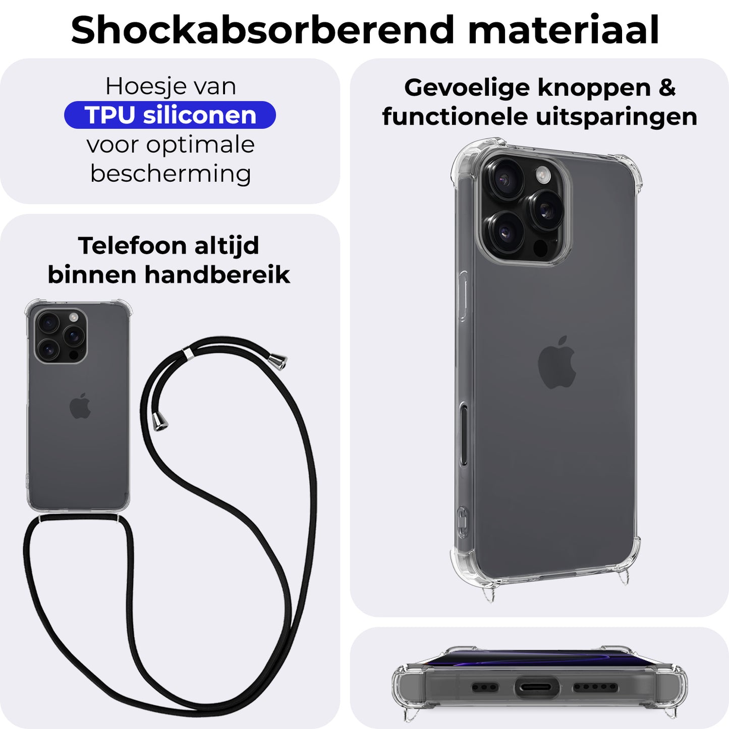 iPhone 16 Pro Hoesje met Koord Siliconen - Transparant