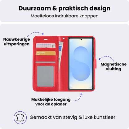 Samsung S25 Ultra Hoesje Bookcase Cover met Kaarthouder - Rood