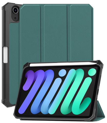 iPad Mini 7 Trifold Bookcase Hoes met Penhouder voor Apple Pen - Donkergroen