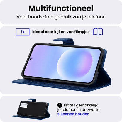 Samsung A57 Hoesje Bookcase Cover met Kaarthouder - Donkerblauw