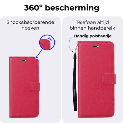 iPhone 16 Pro Hoesje Book Case Kunstleer - Donkerroze