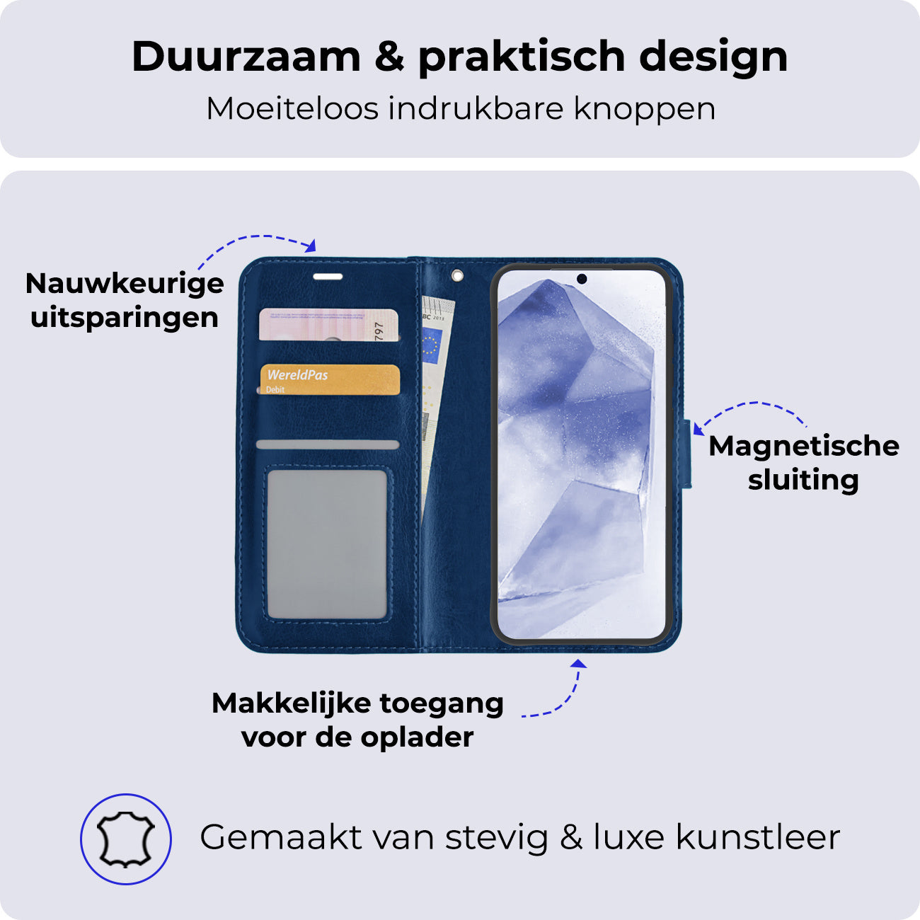 Samsung A55 Hoesje Book Case Kunstleer - Donkerblauw