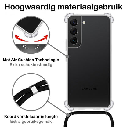 Samsung S22 Plus Hoesje met Koord Siliconen - Transparant