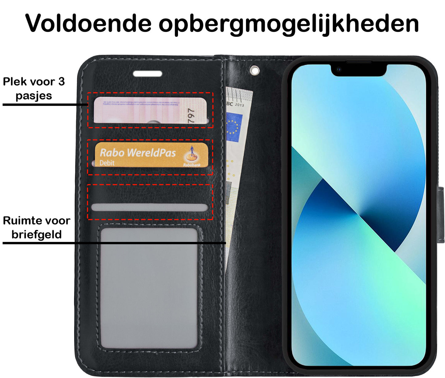 iPhone 14 Hoesje Book Case Kunstleer - Zwart