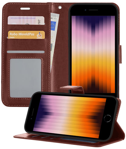 iPhone SE 2022 Hoesje Bookcase Cover met Kaarthouder - Bruin