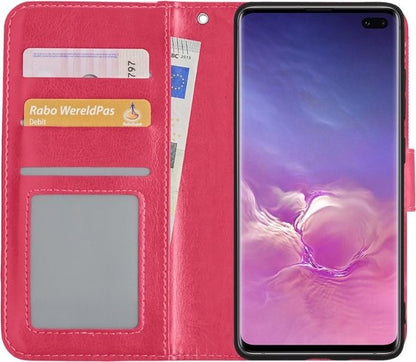 Samsung S10 Hoesje Bookcase Cover met Kaarthouder - Donkerroze