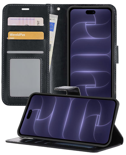 iPhone 18 Pro Hoesje Bookcase Cover met Kaarthouder - Zwart