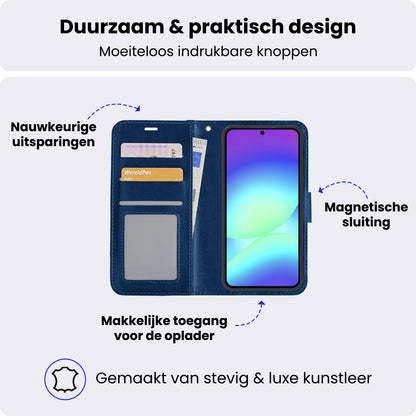 Samsung A56 Hoesje Bookcase Cover met Kaarthouder - Donkerblauw
