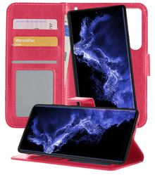 Samsung S22 Ultra Hoesje Bookcase Cover Uitneembaar - Donkerroze
