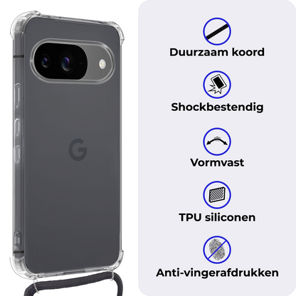 Google Pixel 9 Hoesje met Koord Backcover Shockproof - Transparant