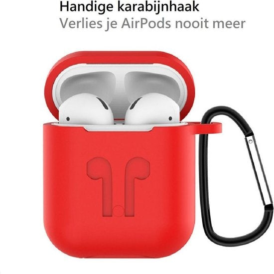 AirPods 2 Hoesje Siliconen 3-in-1 met Clip - Rood