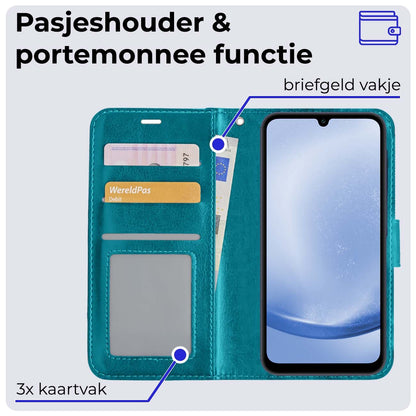 Samsung A25 Hoesje Bookcase Cover met Kaarthouder - Turquoise