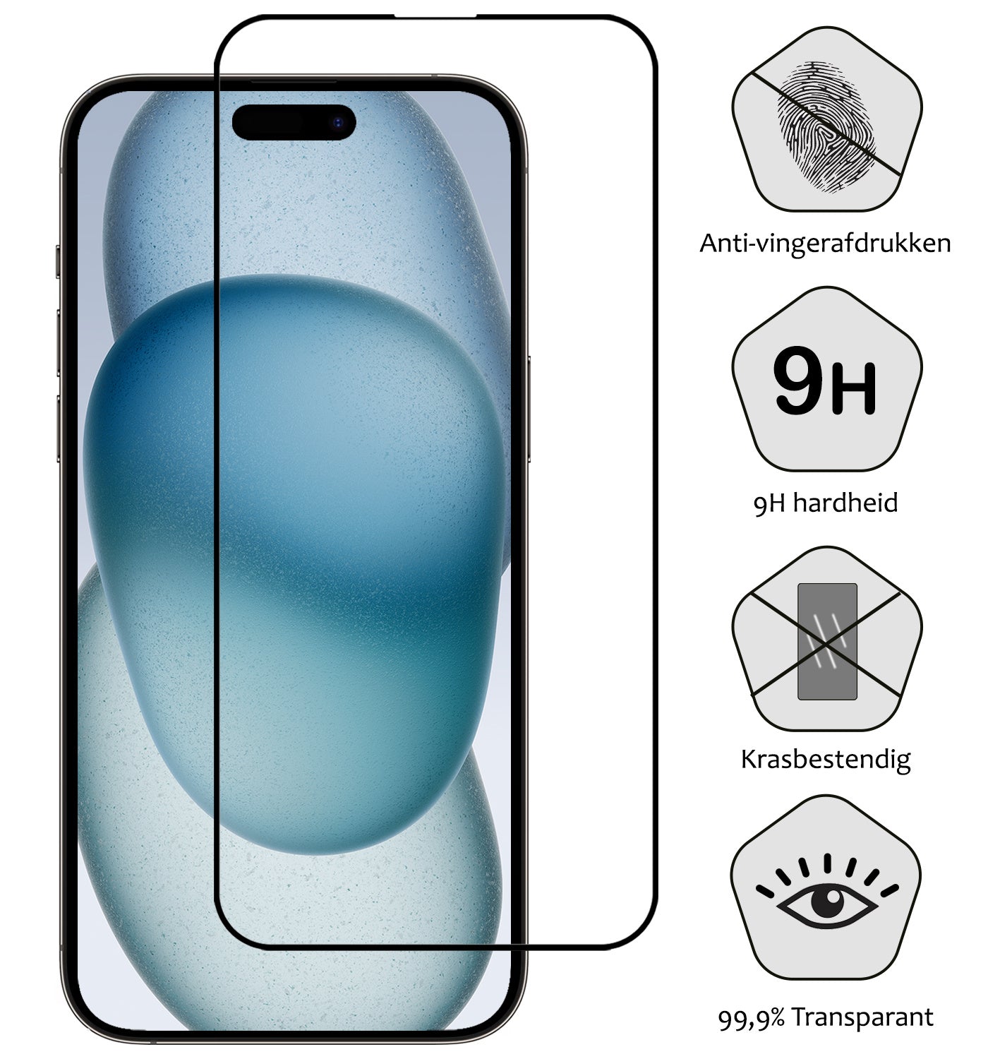 iPhone 15 Screenprotector Full Cover Tempered Glass