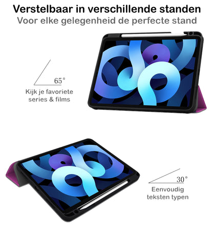 iPad Air 2022 Trifold Bookcase Hoes met Penhouder voor Apple Pen - Paars