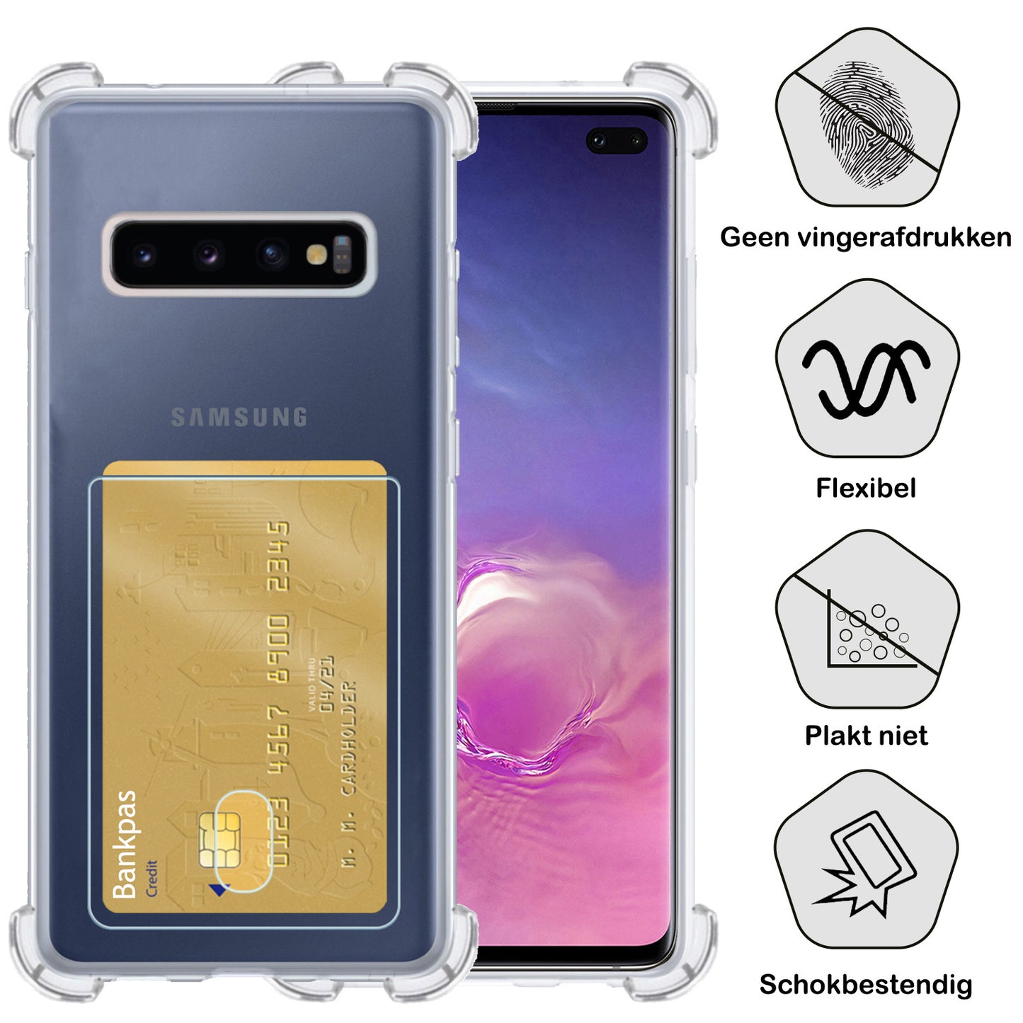 Samsung S10 Hoesje met Pasjeshouder Siliconen - Transparant