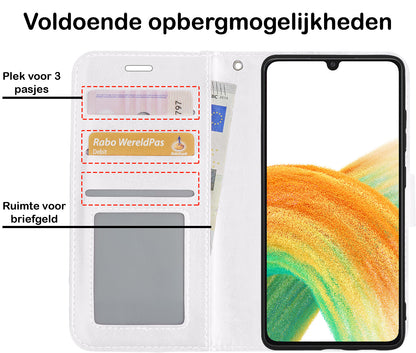 Samsung A33 Hoesje Bookcase Cover met Kaarthouder - Wit