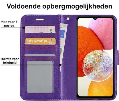 Samsung A14 Hoesje Bookcase Cover met Kaarthouder - Paars