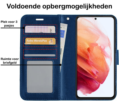 Samsung S21 Hoesje Bookcase Cover met Kaarthouder - Donkerblauw