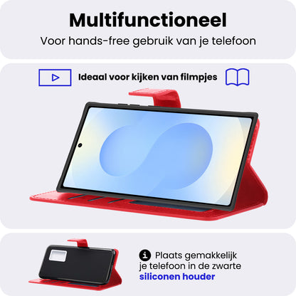 Samsung S25 Ultra Hoesje Bookcase Cover met Kaarthouder - Rood