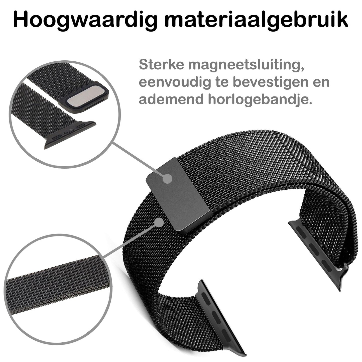 Polsbandje Met Magneetsluiting Geschikt voor Apple Watch 8 41 mm Bandje Milanees - Zwart