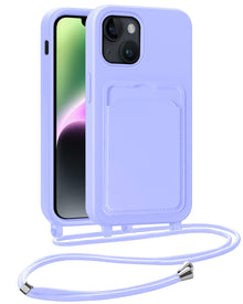 iPhone 14 Hoesje Met Telefoonkoord en Pasjeshouder Siliconen - Lila