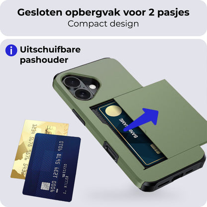 iPhone 16 Plus Hard Case Met Pashouder - Donkergroen