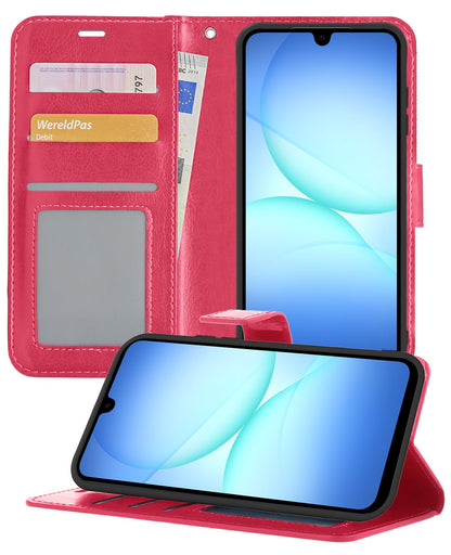 Samsung A17 Hoesje Bookcase Cover met Kaarthouder - Donkerroze