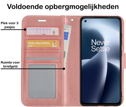 OnePlus Nord 2T Hoesje Bookcase Cover met Kaarthouder - Rosé goud