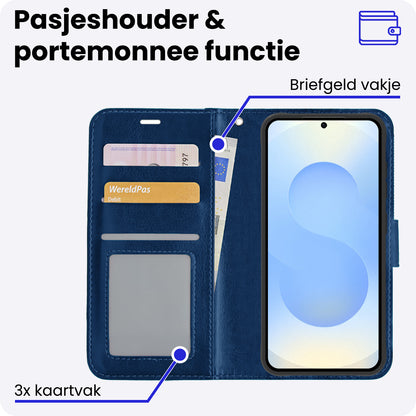 Samsung S25 Hoesje Bookcase Cover met Kaarthouder - Donkerblauw
