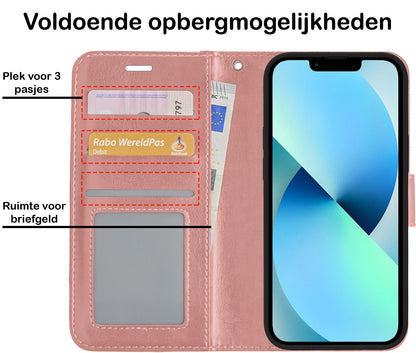 iPhone 13 Hoesje Bookcase Cover met Kaarthouder - Rosé goud