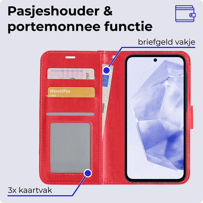 Samsung A35 Hoesje Bookcase Cover met Kaarthouder - Rood