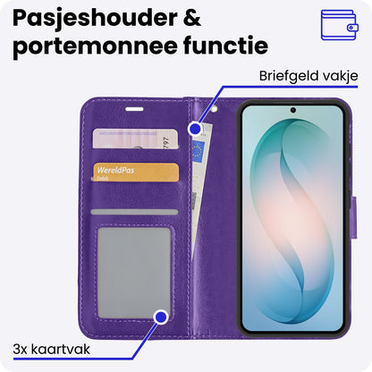Samsung S26 Plus Hoesje Bookcase Cover met Kaarthouder - Paars