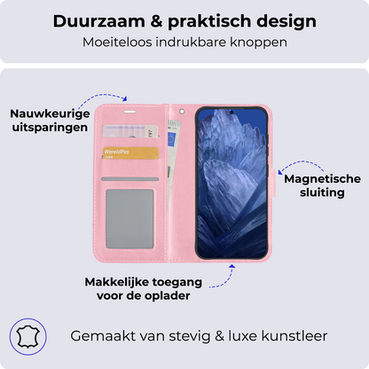 Google Pixel 8a Hoesje Book Case Kunstleer - Lichtroze