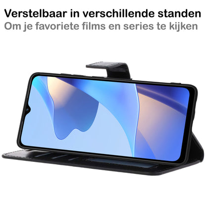 OPPO A16s Hoesje Bookcase Cover met Kaarthouder - Zwart