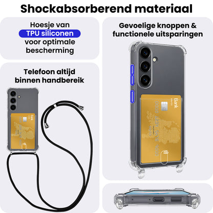 Samsung S26 Plus Hoesje Kaarthouder met Koord Backcover Shockproof - Transparant