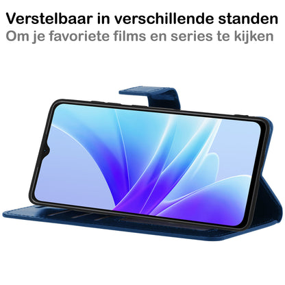OPPO A57s Hoesje Bookcase Cover met Kaarthouder - Donkerblauw