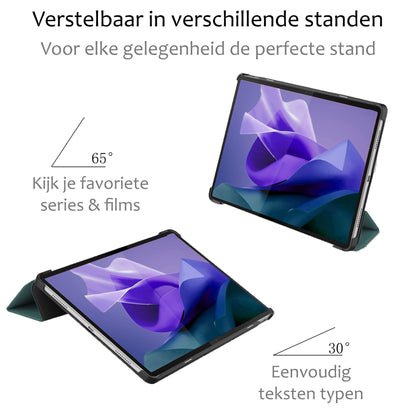 Lenovo Tab P12 Trifold Bookcase Hoes met Penhouder Lenovo Pen - Donkergroen