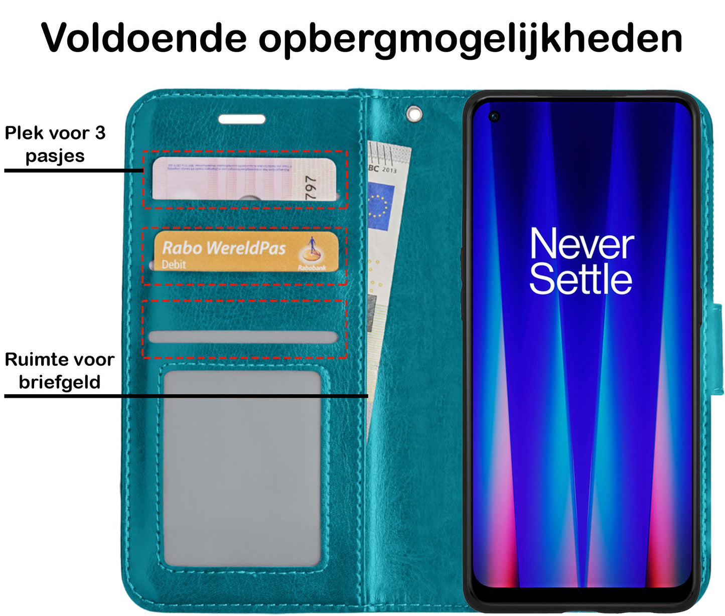 OnePlus Nord CE 2 Hoesje Book Case Kunstleer - Turquoise